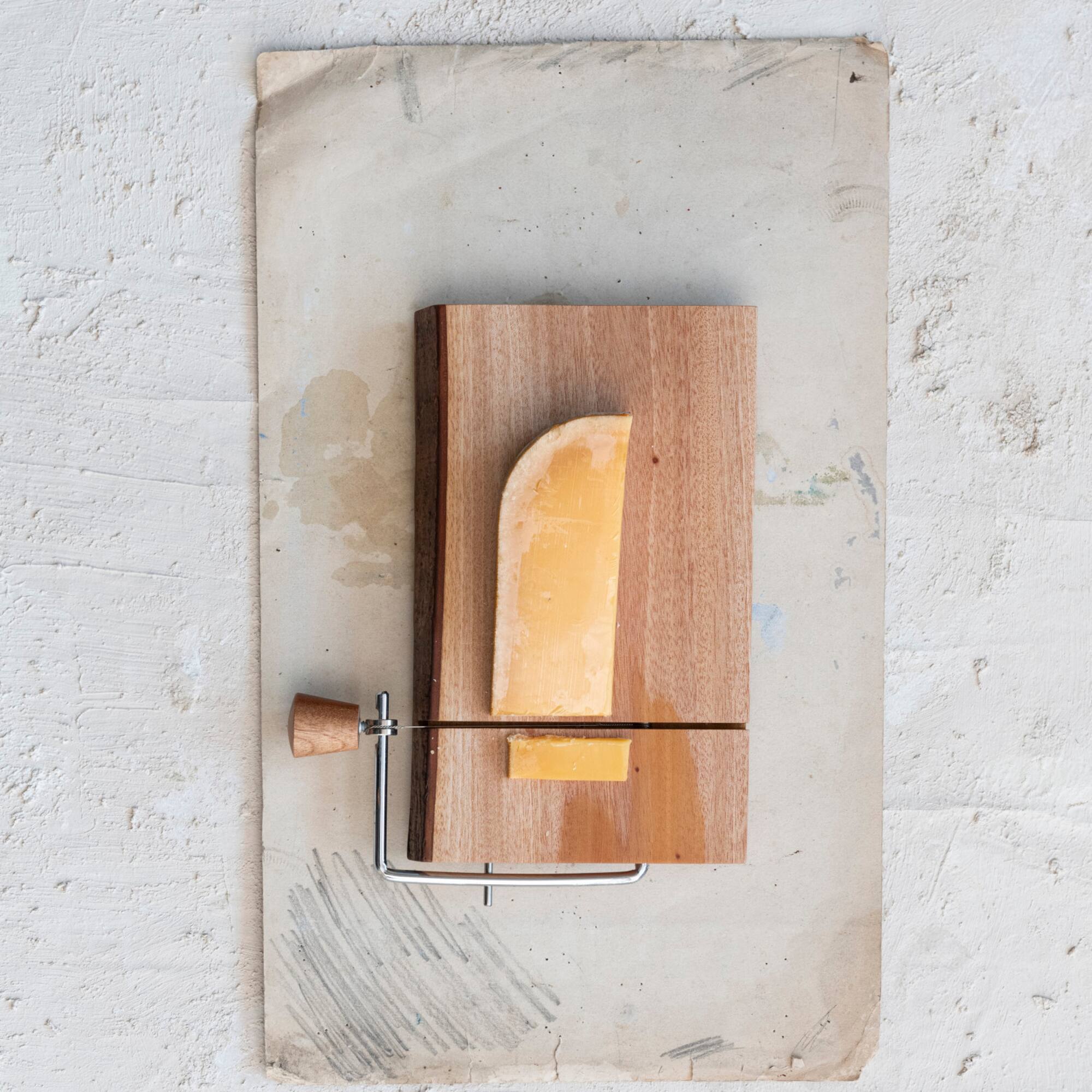 Hello Honey® 10.5" Natural Wood & Metal Cheese Slicer with Bark Edge